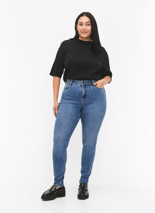 Amy jeans med høy midje og supersmal passform, Blue denim, Model image number 0