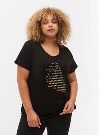 T-skjorte til trening med trykk, Black w. Green logo, Model