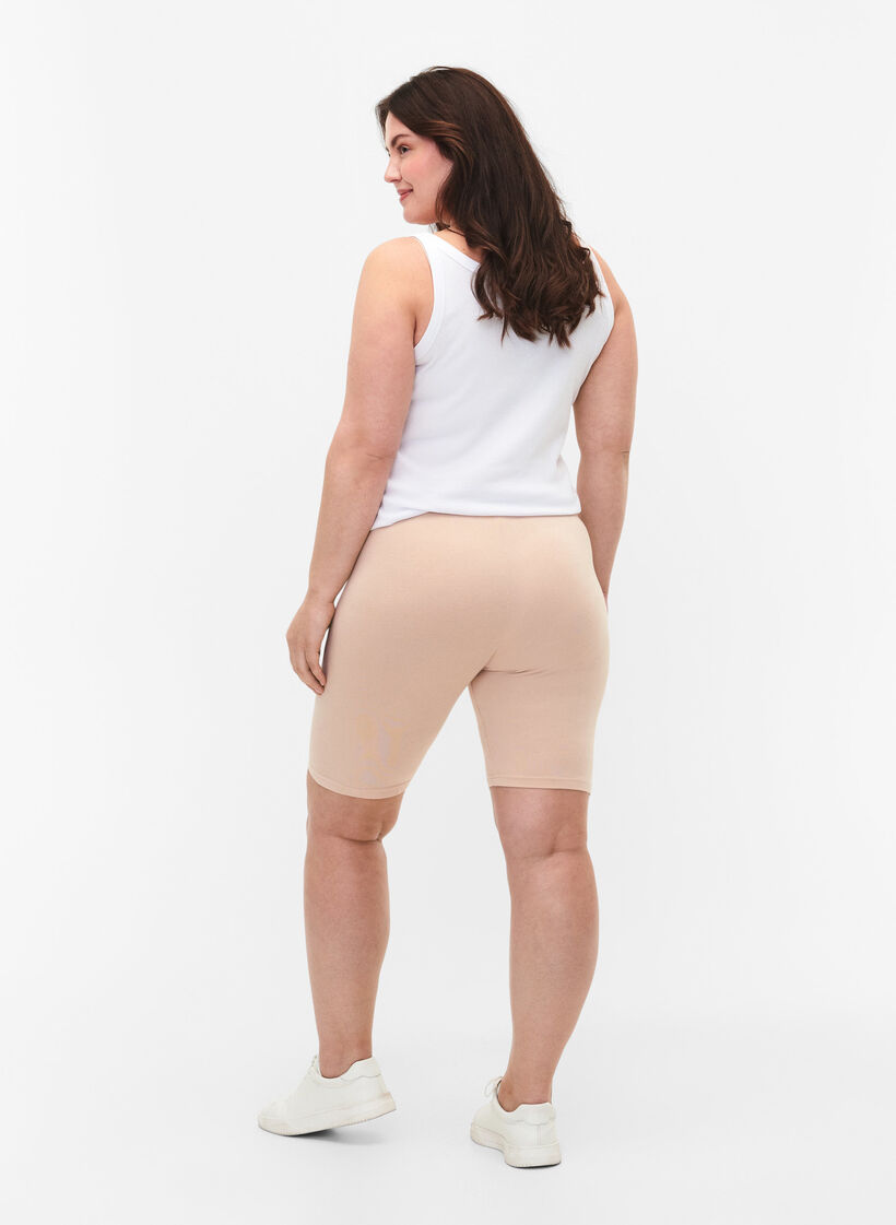 Ensfargede standard sykkelshorts, Beige, Model image number 2