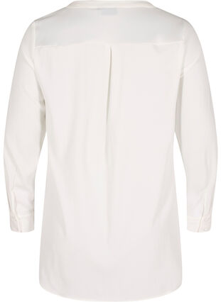 Lang ensfarget skjorte med brystlomme, Warm Off-white, Packshot image number 1