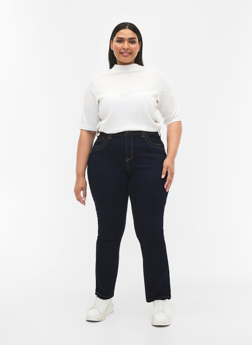 Slim fit Vilma jeans med høyt liv, Dk blue rinse, Model image number 0
