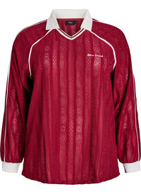 Strukturert jersey-bluse med kontrastdetaljer, Rød Strukturert jersey-bluse med kontrastdetaljer