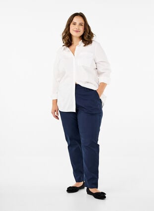 Zizzi Bukser med høy midje og rette ben, Blå, Model image number 0
