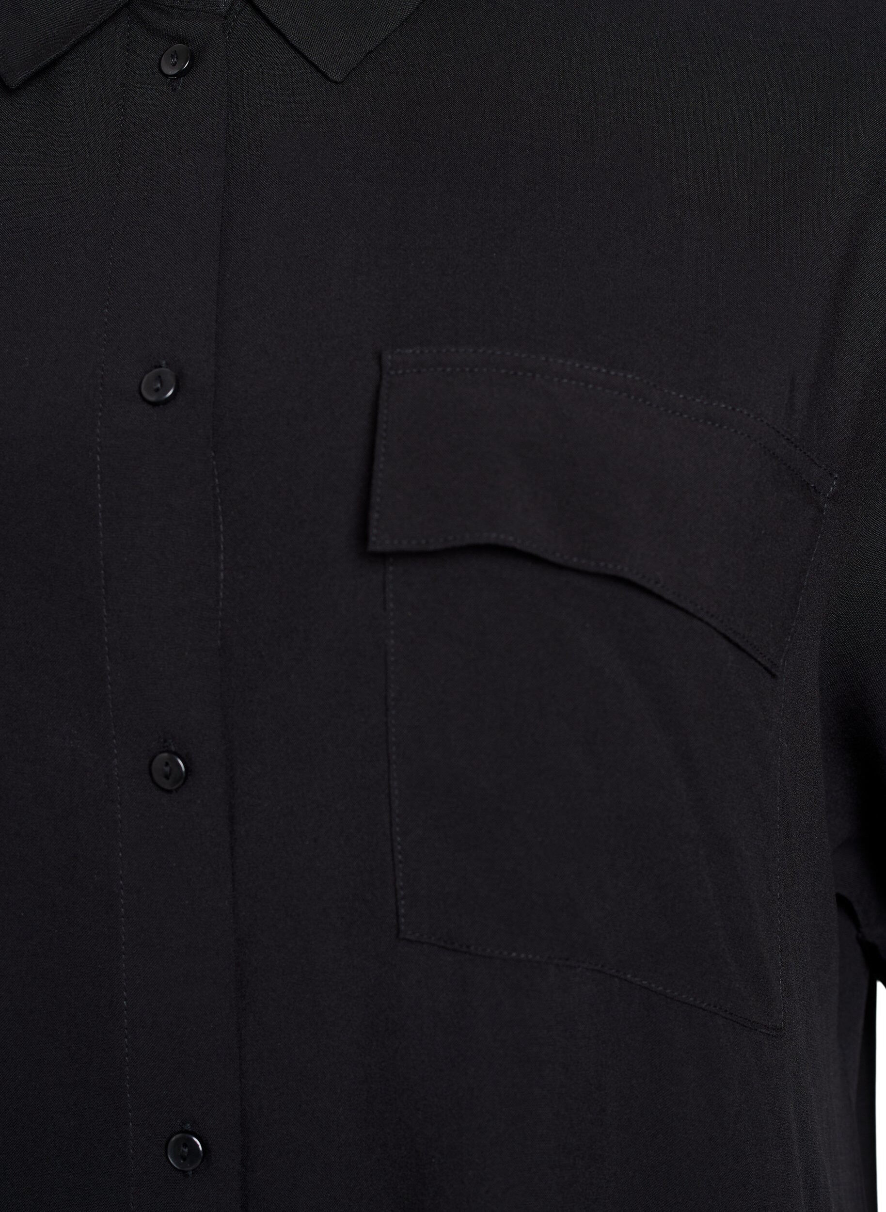 Zizzi Lang skjortekjole med korte ermer, Svart, Packshot image number 2