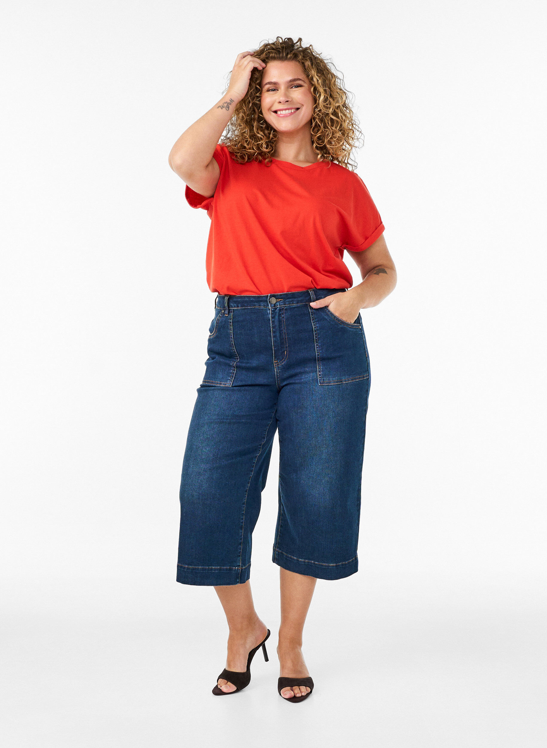 ZizziKortermet T-skjorte i bomullsblanding, Orange, Model image number 1