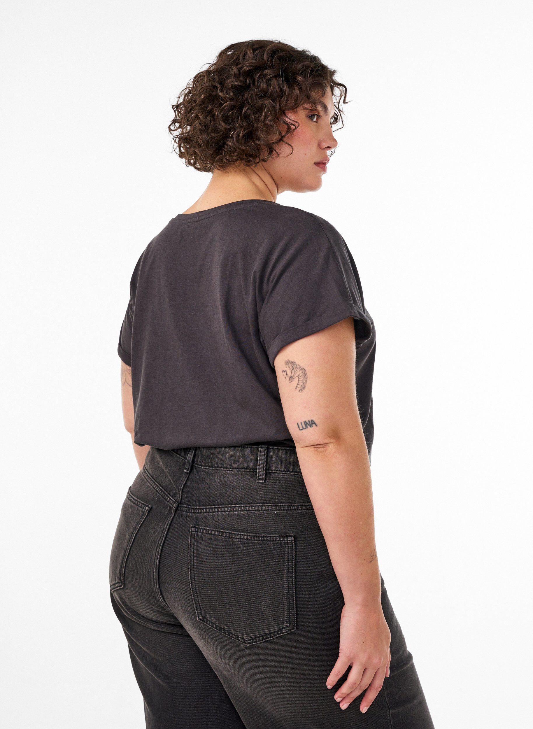 ZizziT-skjorte i bomull med gullfolietrykk, Gr&aring;, Model image number 2