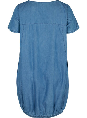 Kortermet denimkjole med lommer, Blue denim, Packshot image number 1