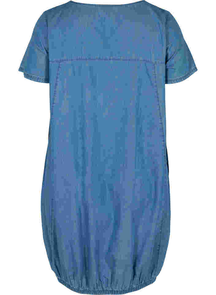 Kortermet denimkjole med lommer, Blue denim, Packshot image number 1