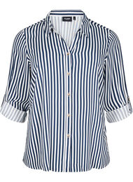 FLASH - Stripete skjorte med oppbrettede ermer, Navy B. w. White