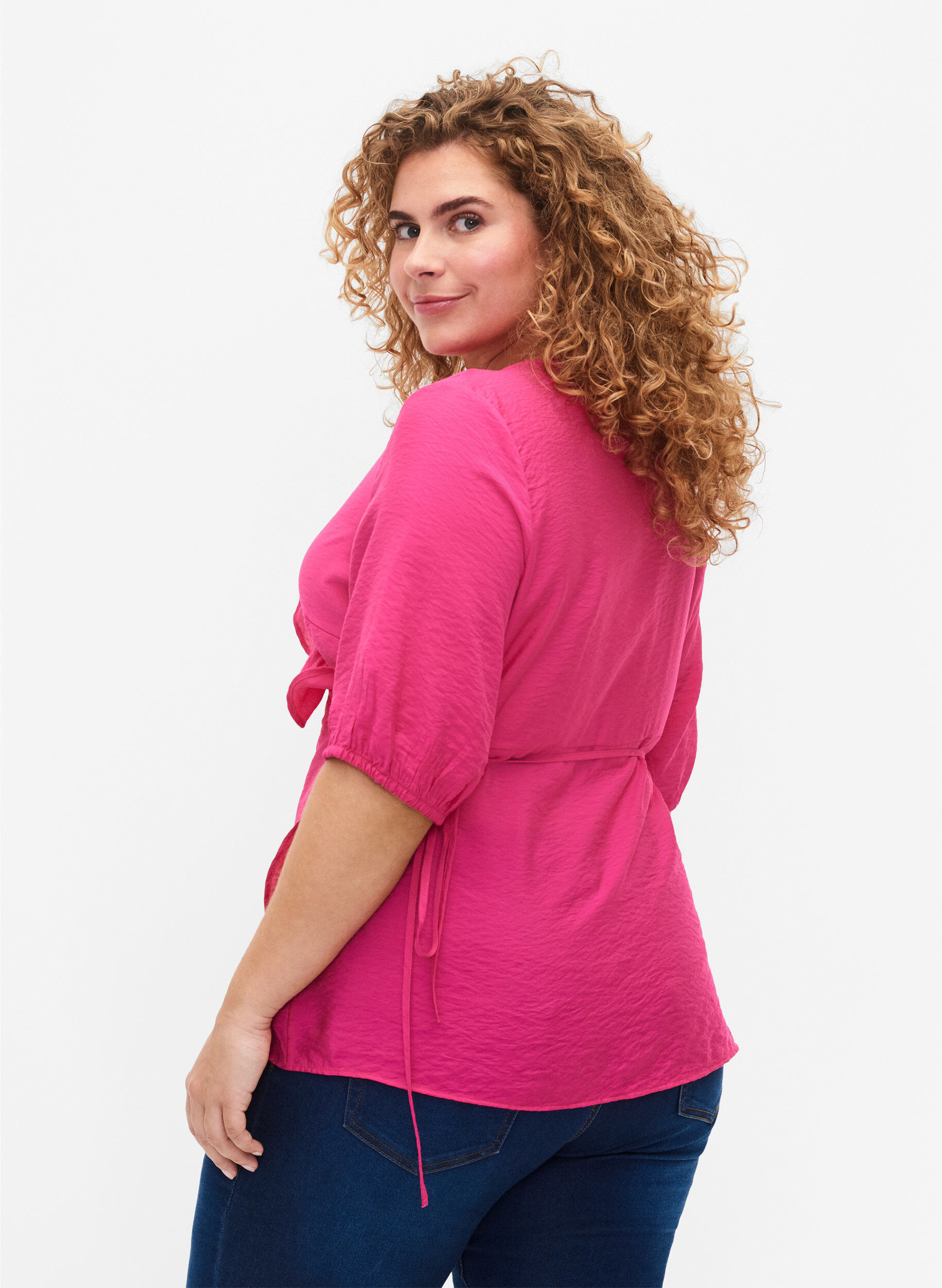 Zizzi wrap Bluse i viskose med 1/2 ermer, Beetroot Purple, Model image number 1
