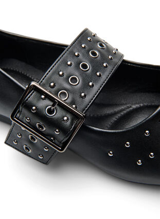 Zizzi Wide fit - Spiss ballerina med spenne og nagler, Black, Packshot image number 3
