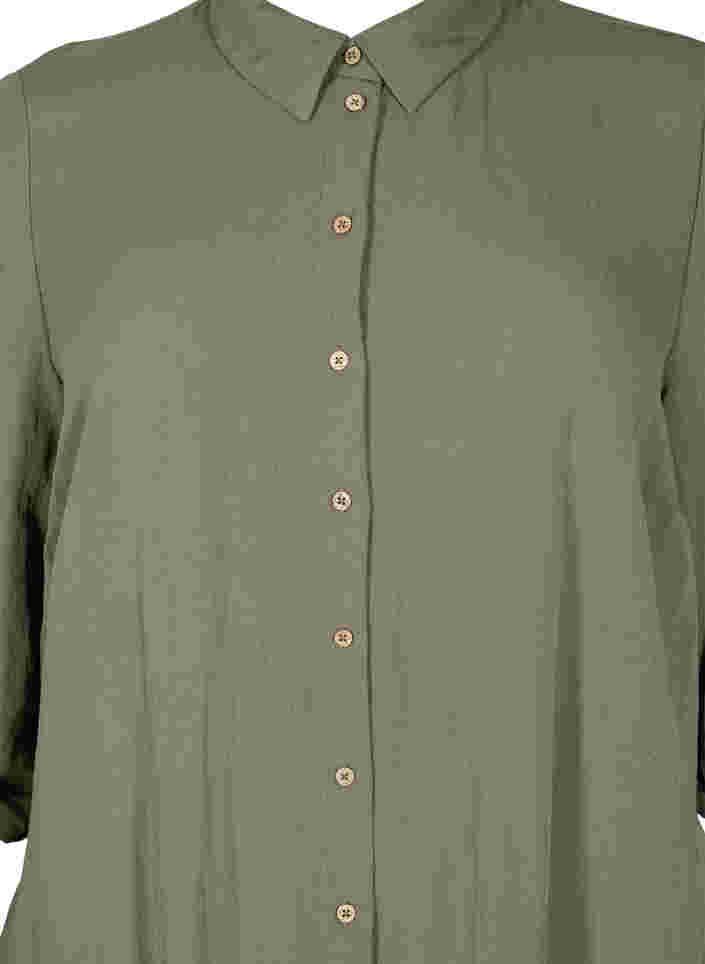 Lang ensfarget viskoseskjorte med 3/4-ermer, Dusty Olive, Packshot image number 2