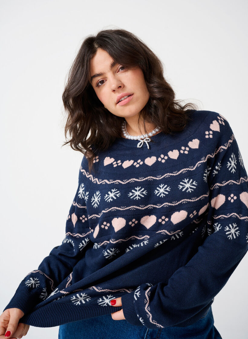 Langermet strikket topp med julemotiv, Navy Blazer Comb, Image image number 0