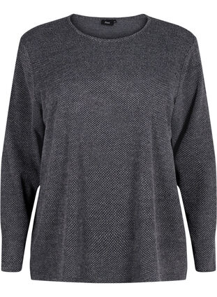 Melange Bluse med rund hals og lange ermer, Dark Grey, Packshot image number 0
