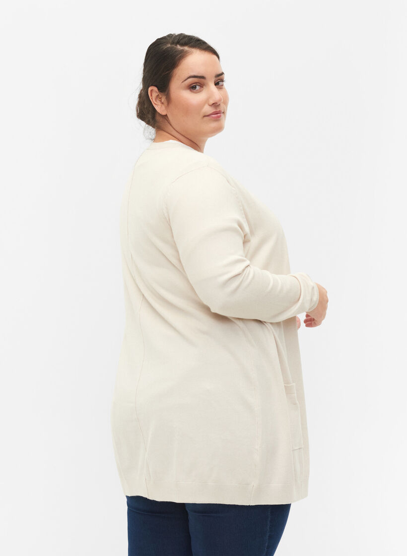 Lang strikkecardigan i viskoseblanding, Beige, Model image number 2