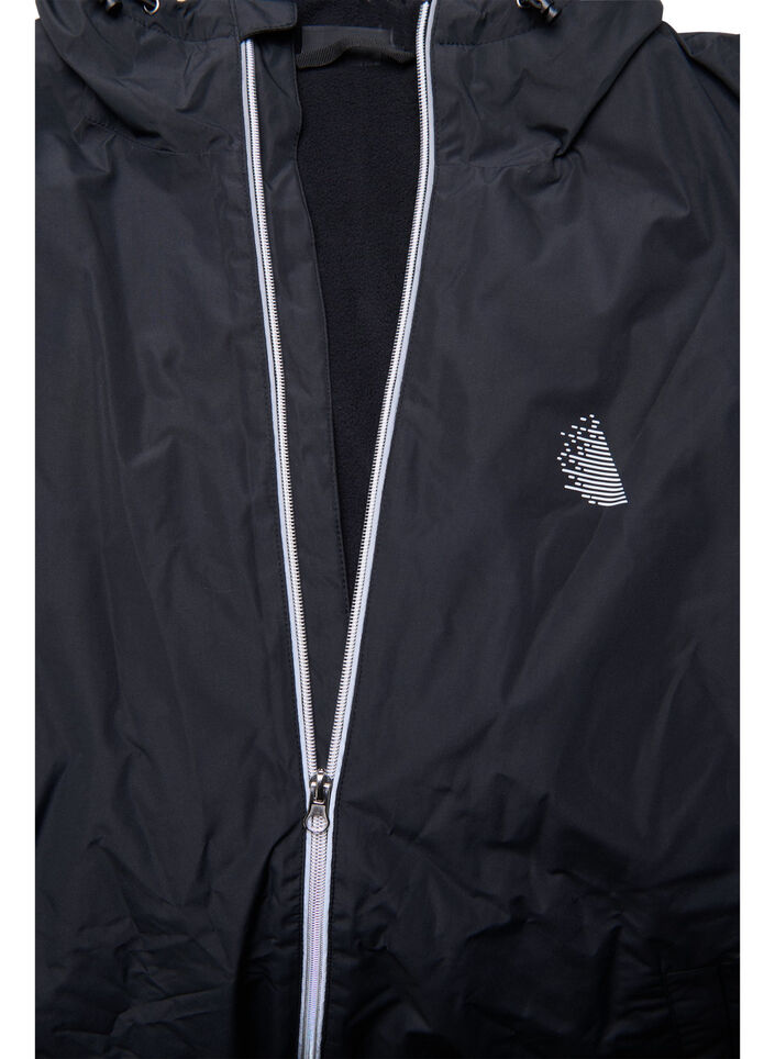 Regnjakke med hette og refleksdetaljer, Black, Packshot image number 3