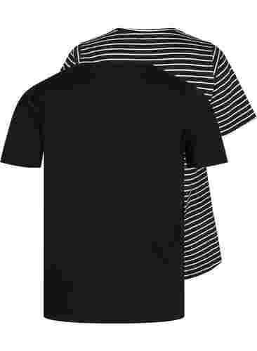 Basis T-skjorter i bomull, 2 stk., Black/Black Stripe, Packshot image number 1