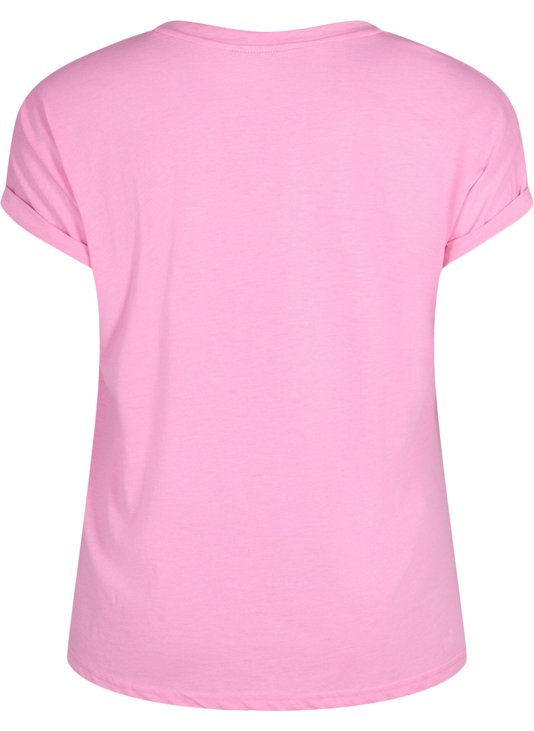 ZizziKortermet T-skjorte i bomullsblanding, Rosa, Packshot image number 1