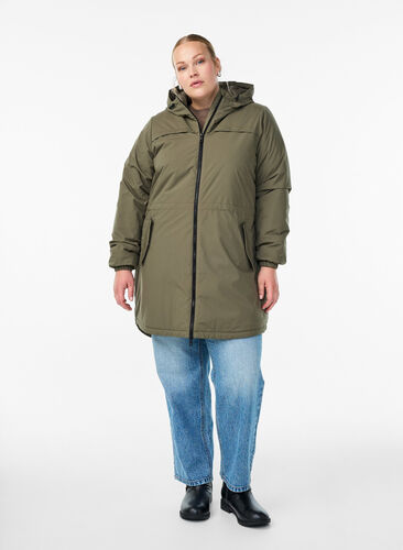 Zizzi Lett polstret parka med hette, Grønn, Model image number 1