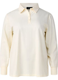 Langermet poloskjorte med striper, Snow White Solid