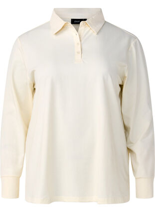 Zizzi Langermet poloskjorte med striper, Vanilje, Packshot image number 0