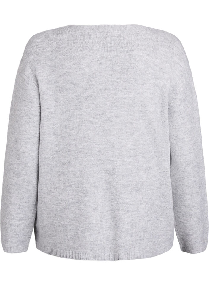 Cardigan med V-hals og broderte blomster, Grå, Packshot image number 1