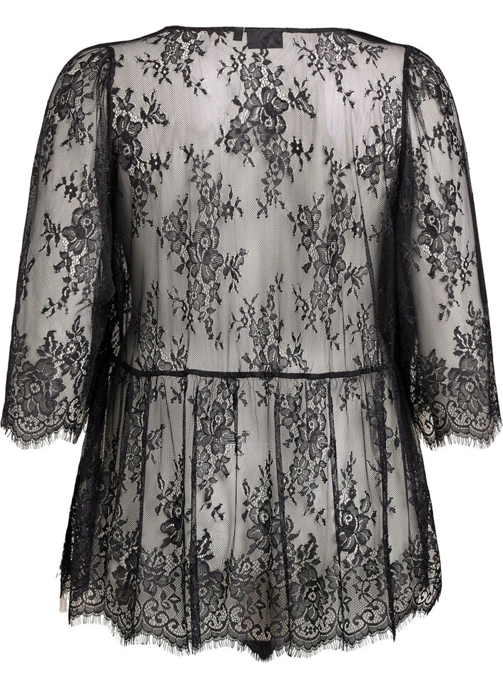 Blondetopp med knytedetalj og 3/4 ermer, Svart, Packshot image number 1