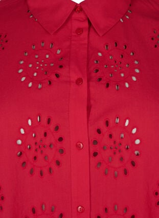 Skjortebluse med engelsk broderi og 3/4-ermer, Tango Red, Packshot image number 2