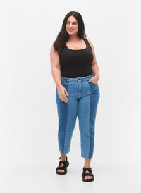 Cropped Vera jeans med colorblock, Blue denim, Model
