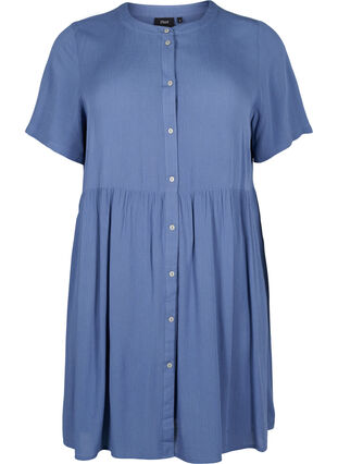 A-linjeformet kjole i viskose med korte ermer, Moonlight Blue, Packshot image number 0