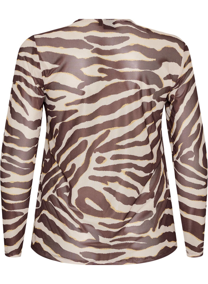 Meshbluse med trykk, Brun, Packshot image number 1
