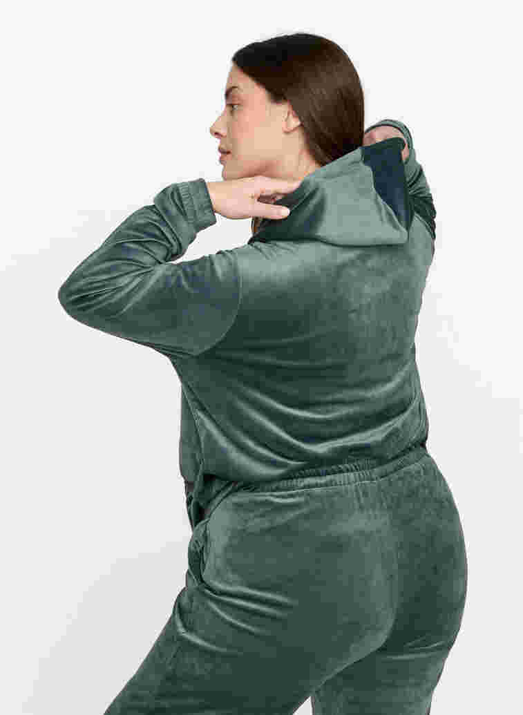 Velourcardigan med glidelås og hette, Balsam Green, Model image number 1