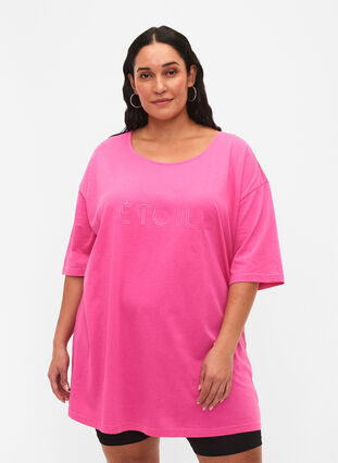 Oversized bomulls T-skjorte med mønster, Shocking Pink ÉTOILÉ, Model image number 0
