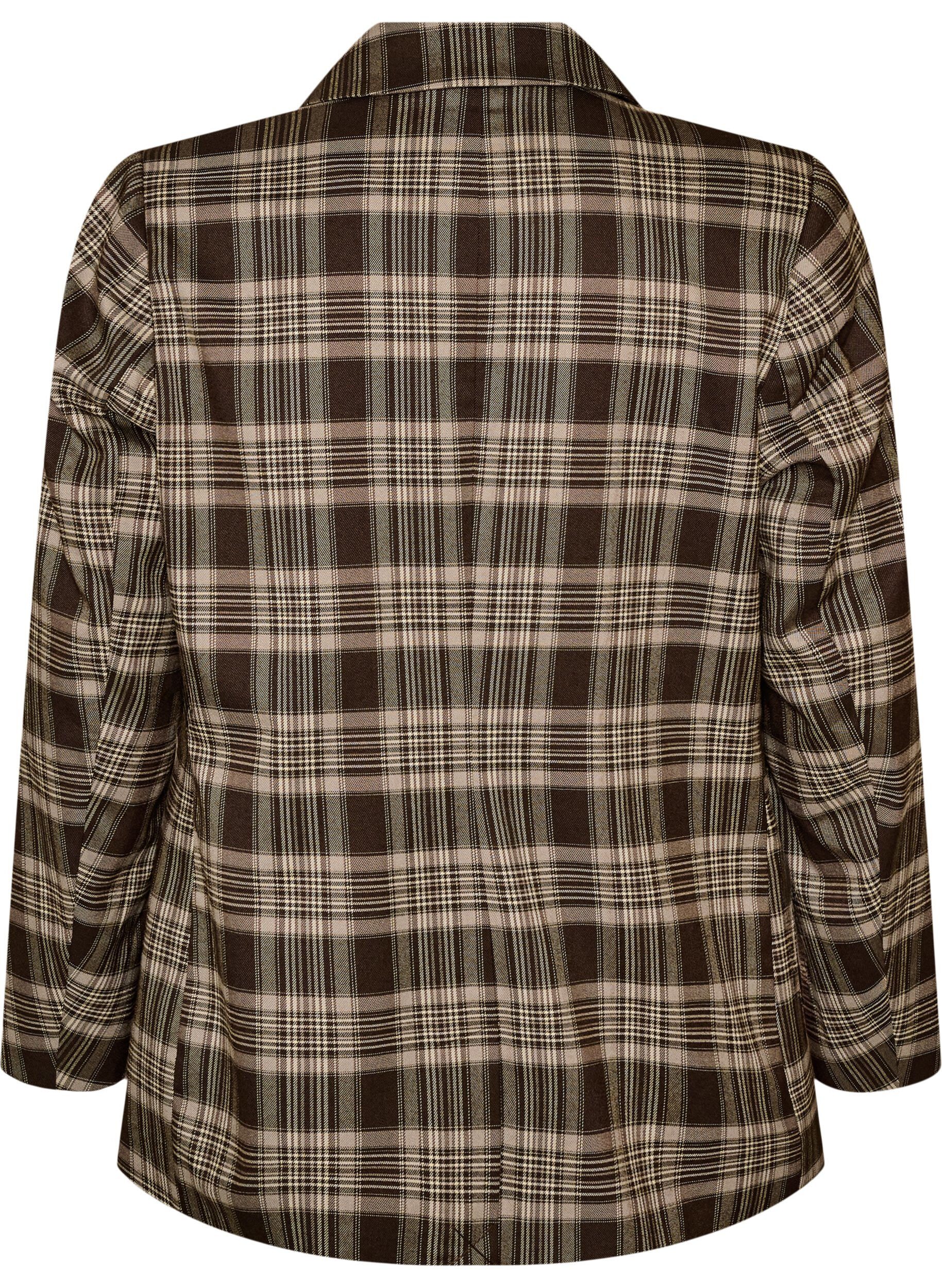 ZizziRutete blazer med lommer og splitt bak, Brun, Packshot image number 1