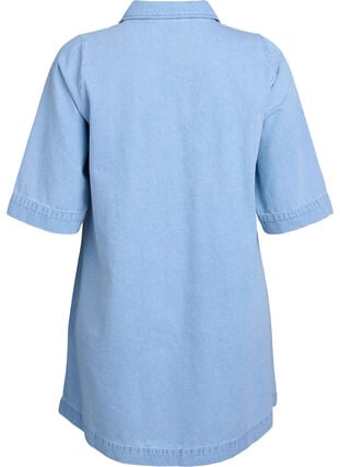 Zizzi Kort denimkjole med krage og V-hals, Blå, Packshot image number 1