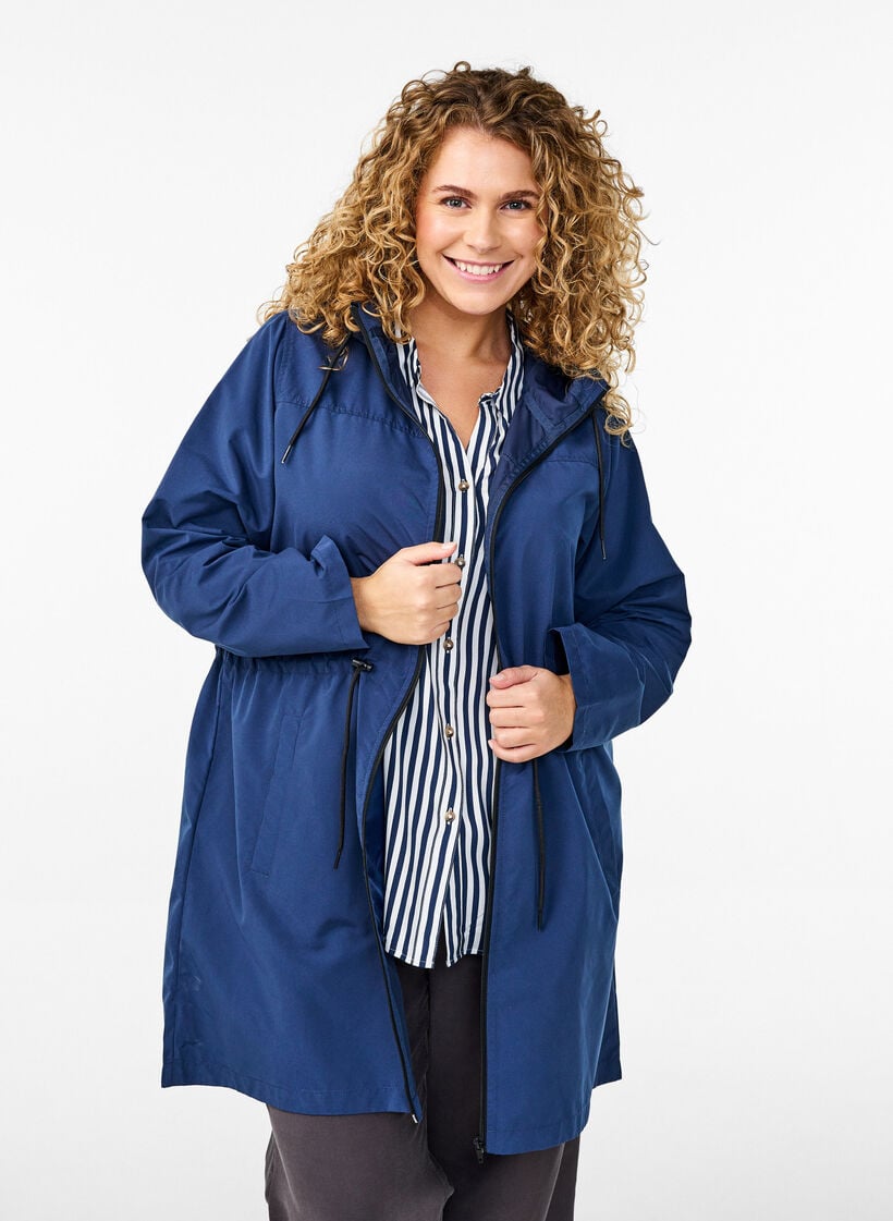 Lett parkas med hette, Bl&aring;, Model image number 0