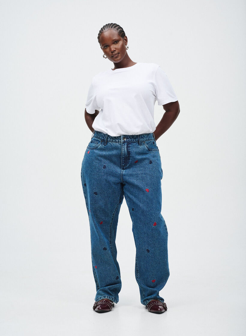 Høy-midje Gemma jeans med broderte detaljer, DB Hearts, Image