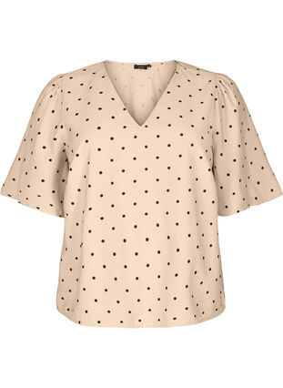Zizzi Bluse med løse ermer og v-hals, Beige, Packshot image number 0