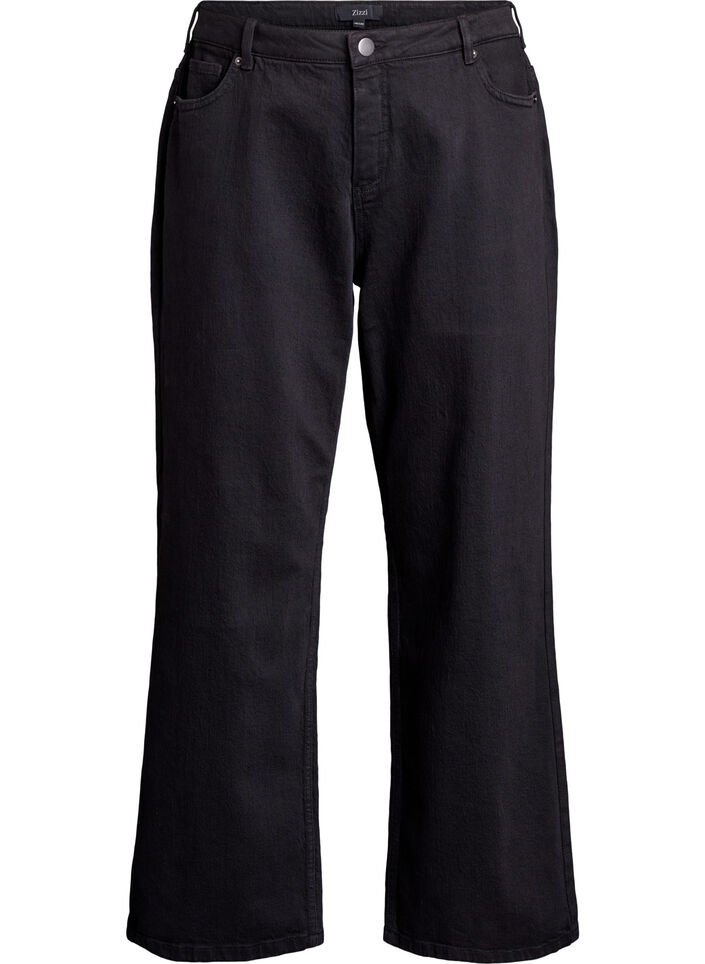 Jeans med vide ben og høy midje, Svart, Packshot image number 0