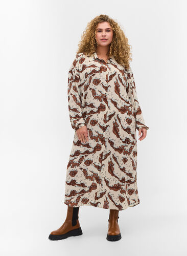 Mønstrete kjole med lange ermer og knapper, Camouflage AOP, Model image number 2