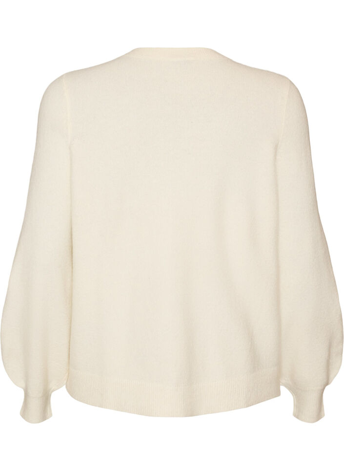 Cardigan i myk strikk med gullfargede knapper, Vanilje, Packshot image number 1