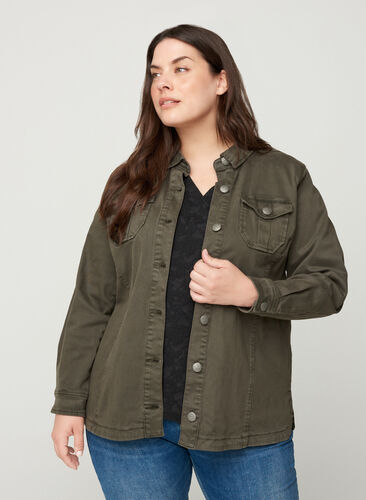 Kort jakke i bomull, Army Green, Model image number 0