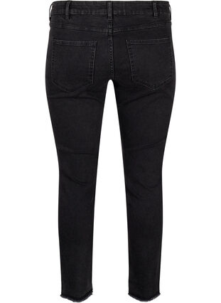 Zizzi Cropped Emily jeans med frynsete nederkant, Dark Grey Denim, Packshot image number 1