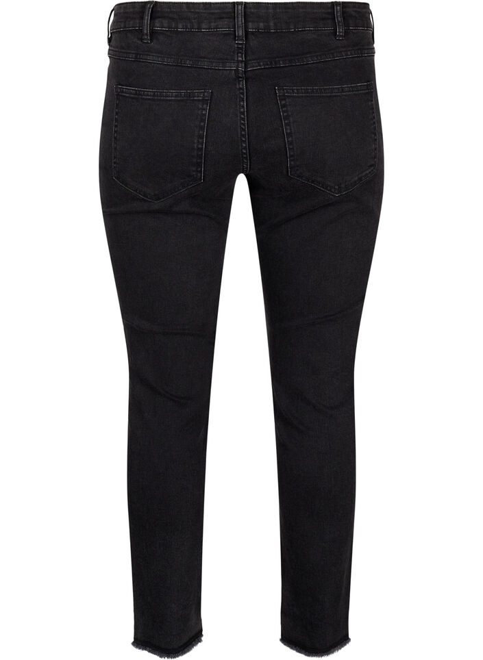 Cropped Emily jeans med frynsete nederkant, Dark Grey Denim, Packshot image number 1