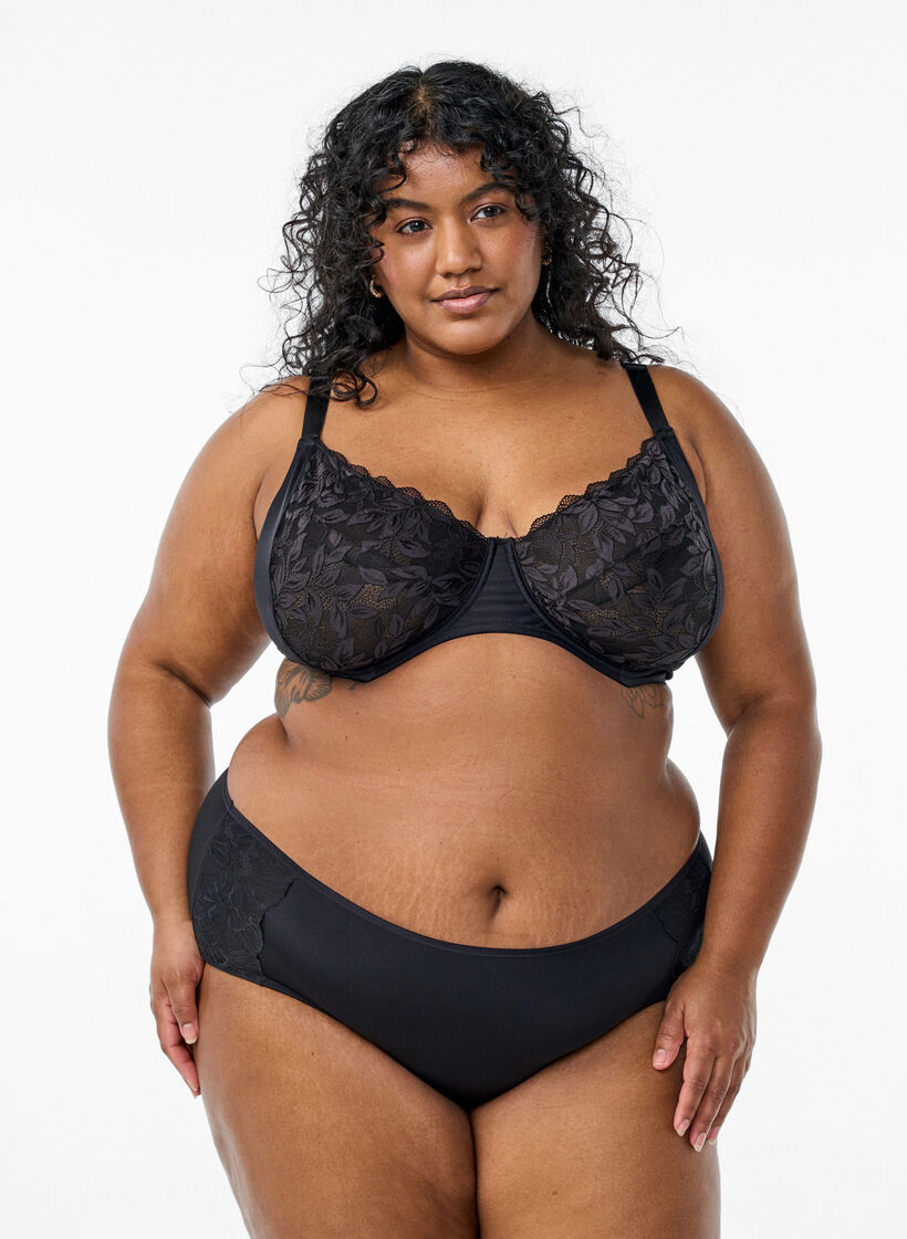 Heldekkende BH med blonder, Svart, Model image number 1