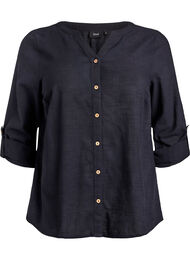 Bluse i bomull med V-hals, Svart