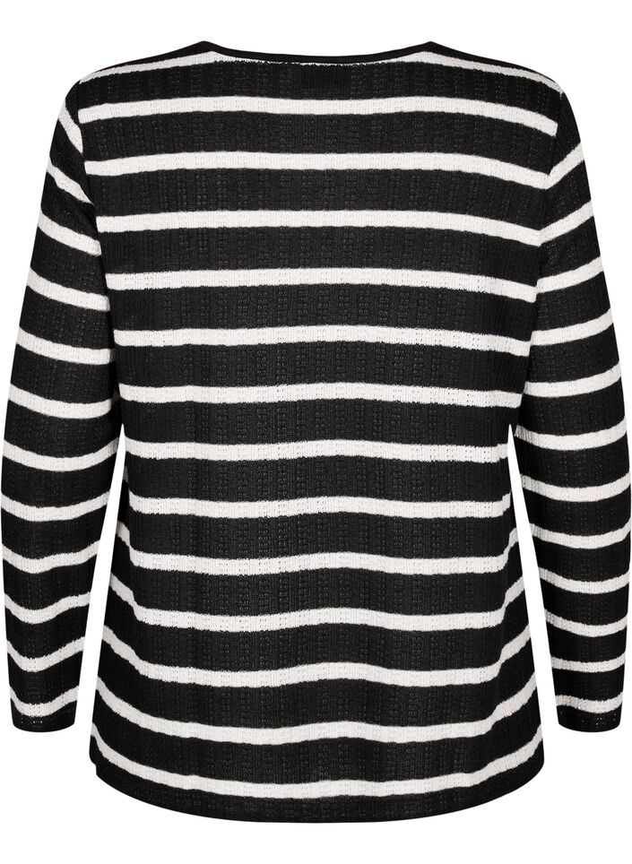 Bluse med striper og lange ermer, Black Sand Stripe, Packshot image number 1