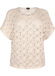 Strikket bluse med korte flaggermusermer, Beige