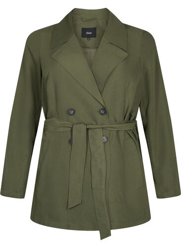 Trenchcoat med belte og lommer, Grape Leaf, Packshot image number 0