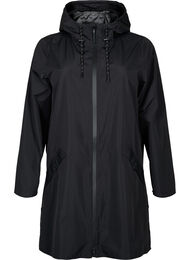 Regnjakke med lommer og hette, Black